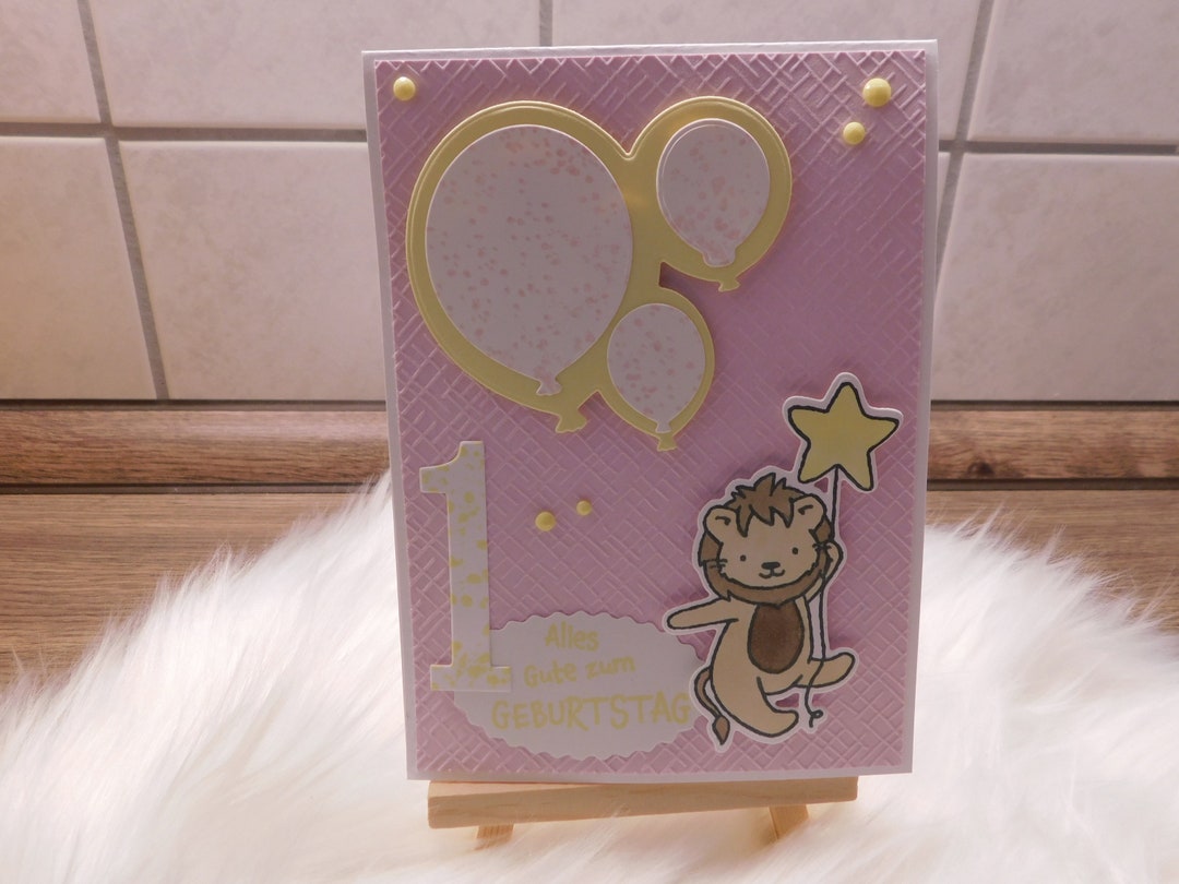 Geburtstagskarte Zum 1. Geburtstag Für Mädchen - Rosa Design Mit Glitzer, 20,6x14,5 Cm