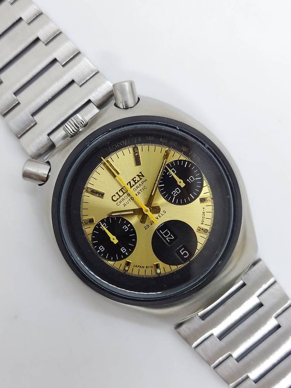 Vintage Citizen Bullhead BRAD PITT Chronograph 67 9020 Auto Gold