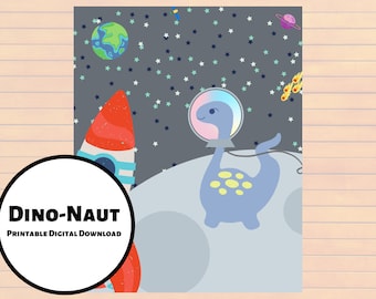 Kids dinosaur art, dinosaur art, dino art, art for a kids room, nursery decor, dinosaur, astronaut, art for a boys room, dinosaur in space