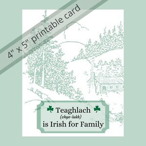 Irish for Family, all occasion card, blank inside, digital printable, 4&quot; x 5&quot; card