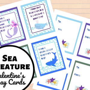 Sea Creature Valentines, mermaid valentines, valentines, kids valentines, valentine&#39;s day cards, valentines day, v-day, valentine gift, vday