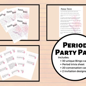 Periodefeestpakket, cadeau voor meisje dat begint te menstrueren, menstruatiebingo, gesprekskaarten, cadeau voor tiener, cadeau voor tween, triviablad