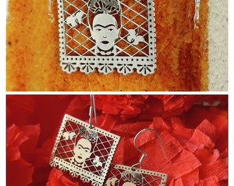 Set de joyería papel picado en plata ley  925 con Frida Kahlo