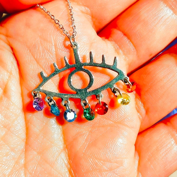 collar ojo protector con cristales de color de los 7 chakras