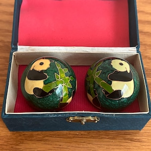 Vintage Chinese Chiming Cloisonne Baoding Balls - Panda Original Box