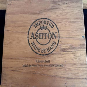 Ashton Churchill Empty Wooden Cigar Box 7.5 X 8 X 2.5