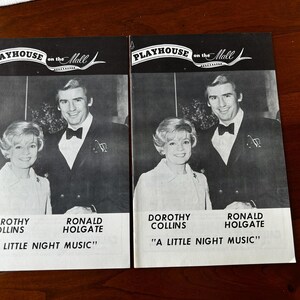 May include: Two vintage playbills from "Playhouse on the Mall" featuring Dorothy Collins and Ronald Holgate in "A Little Night Music." The black and white covers display portraits of the performers.