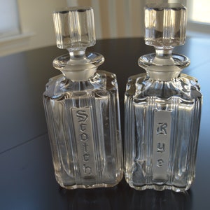 Vintage Fostoria Sunray Scotch and Rye Decanters with Stoppers