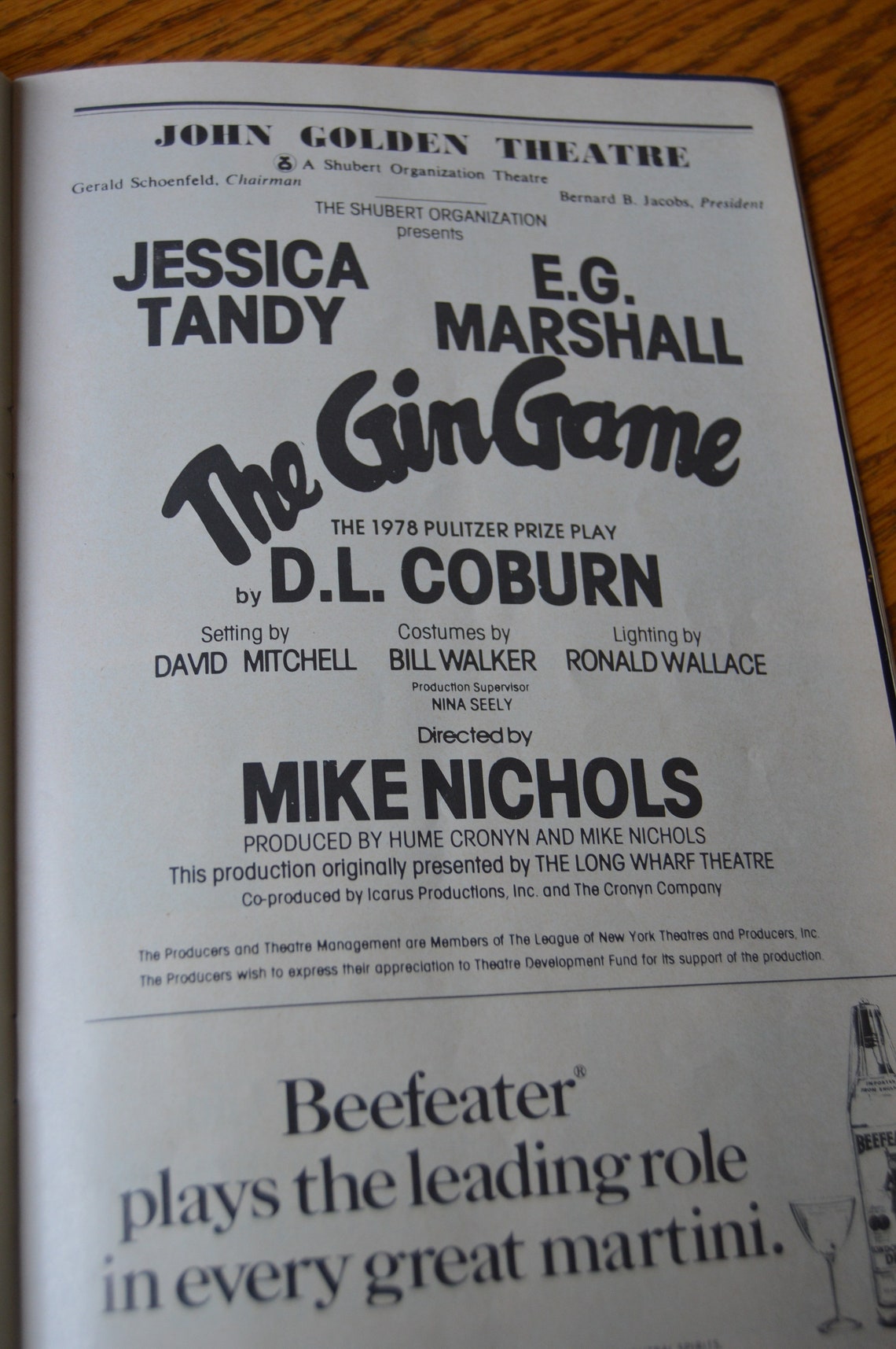 The Gin Game at the John Golden Theater July 1978 Jessica Tandy & E G