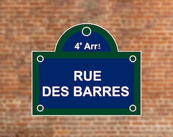 Rue Des Barres, Paris Street Sign Stickers