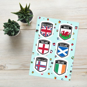 Pacchetto adesivi emblema del Regno Unito: bandiere di Regno Unito, Inghilterra, Scozia, Galles, Isole Faroe e Irlanda