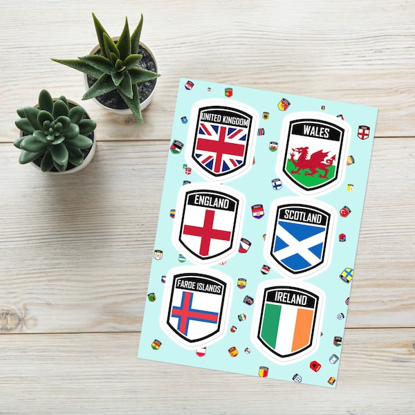 United Kingdom Emblem Sticker Pack: UK, England, Scotland, Wales Plus Faroes And Ireland Flags