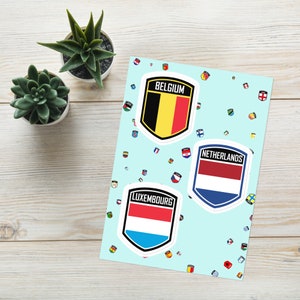 Paquete de pegatinas con el emblema del Benelux: Bélgica, Países Bajos y Luxemburgo