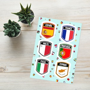 Mediterranean Emblem Sticker Pack: Spain, Italy, France, Malta, Portugal And Cyprus