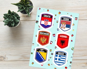 Balkan Flag Emblem Sticker Pack 1: Croatia, Serbia, Montenegro, Albania & More