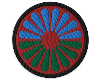 Romani Wheel Official Romani Flag Embroidered Patch | Iron-on, Sew-on, or Safety pin Patch