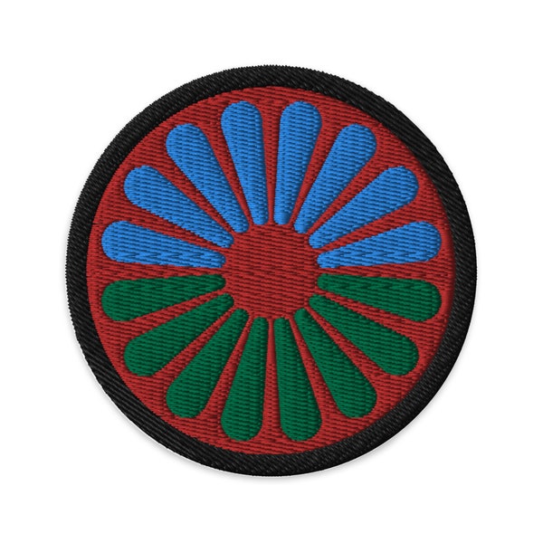 Romani Wheel Official Romani Flag Embroidered Patch | Iron-on, Sew-on, or Safety pin Patch