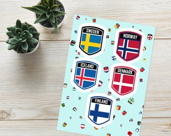 Scandinavian Emblem Sticker Pack: Norway, Sweden, Denmark, Finland And Iceland