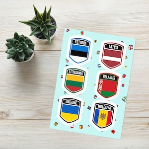 Pacchetto adesivi emblema dell'Europa baltica e dell'Est: Estonia, Lettonia, Lituania, Ucraina, Bielorussia e Moldavia