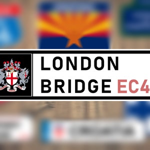 Pegatina de señal de tráfico del Puente de Londres - Calcomanía de vinilo para computadoras portátiles, botellas de agua y más - Recuerdo perfecto para los amantes y viajeros de Londres