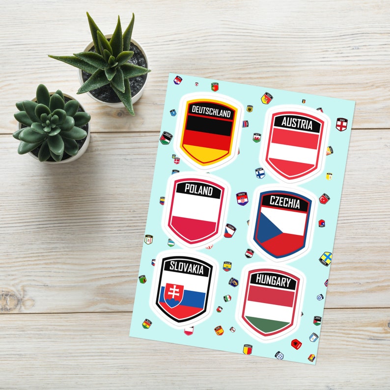 Central Europe Emblem Sticker Pack: Germany, Poland, Austria, Czechia, Hungary And Slovakia