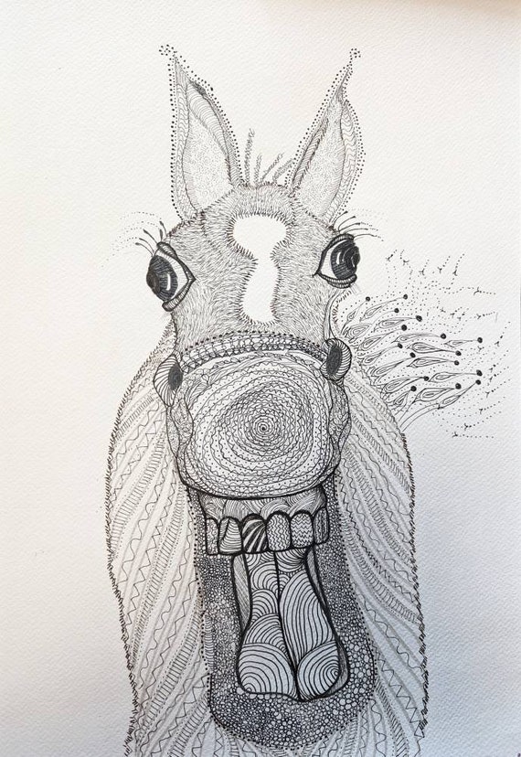 Feisty Horse Pen and Ink Farm Art Etsy