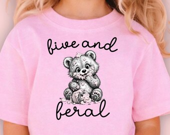 Five and Feral Birthday Shirt for Kids, Cute 5 Year Old Bear Tee, Woodland Party Outfit for Boys or Girls, Wild Child Gift