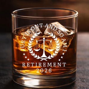 Lawyer Retirement Gift For Him, Judge Prosecutor Defense Attorney Whiskey Glass, Funny Legal Retiring Gift Idea, Law Professor Retirement image 3