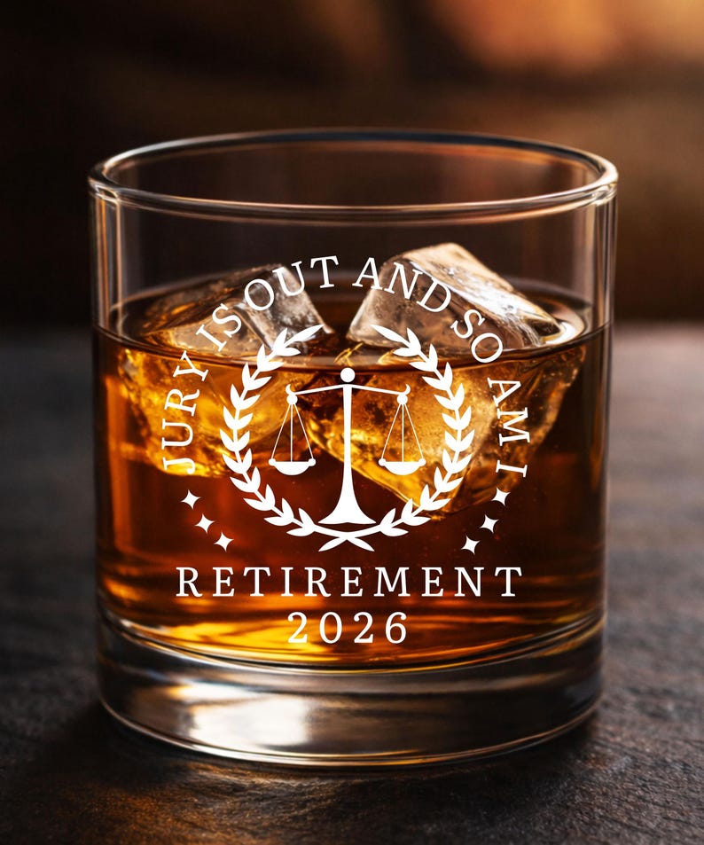 Lawyer Retirement Gift For Him, Judge Prosecutor Defense Attorney Whiskey Glass, Funny Legal Retiring Gift Idea, Law Professor Retirement image 3