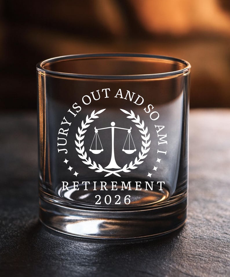 Lawyer Retirement Gift For Him, Judge Prosecutor Defense Attorney Whiskey Glass, Funny Legal Retiring Gift Idea, Law Professor Retirement image 1