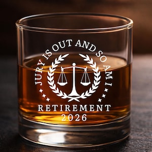 Lawyer Retirement Gift For Him, Judge Prosecutor Defense Attorney Whiskey Glass, Funny Legal Retiring Gift Idea, Law Professor Retirement image 2