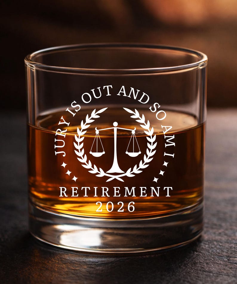 Lawyer Retirement Gift For Him, Judge Prosecutor Defense Attorney Whiskey Glass, Funny Legal Retiring Gift Idea, Law Professor Retirement image 2