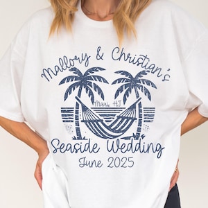 Custom Beach Wedding Shirt, Personalized Wedding T-Shirt, Destination Wedding Tee, Bride Groom Guest Gift, Coastal Wedding Anniversary Shirt