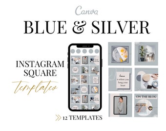 Gray Silver Neutral Instagram Posts Canva Templates for Luxury Brands, Entrepreneurs and Influencers | Social Media Templates, Blue Brand