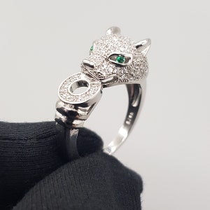 Ring Silver Leopard Iced Out silver plated extravagant glittering shiny
