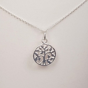 Zilveren Levensboom hanger 14 mm, glanzend, met 42 cm schakelketting, beide 925 sterling zilver
