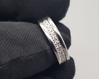 Ring silver with a line of white sapphires 925 silver plating, ladies ring with sapphires, men's ring, extravagant, synthetic sapphire