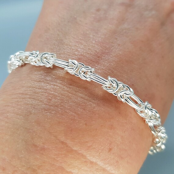 Bracelet Silver Intertwined Chain Links Solid Sterling
