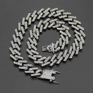 Chain Silver Iced Prong Cuban Link 45 cm shiny glittering silver-plated