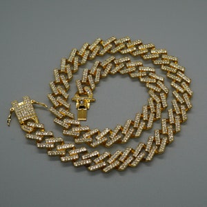Gold Iced Prong Cuban Link Chain 52 cm shiny glittering gold-plated