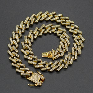Gold Iced Prong Cuban Link Chain 45 cm shiny glittering gold-plated