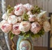 Artificial Vintage Peony Bouquet (7 COLOURS Available) -13 Head Faux Silk Flowers | Peony flowers & Buds with Hydrangea, Astilbe and Foliage 