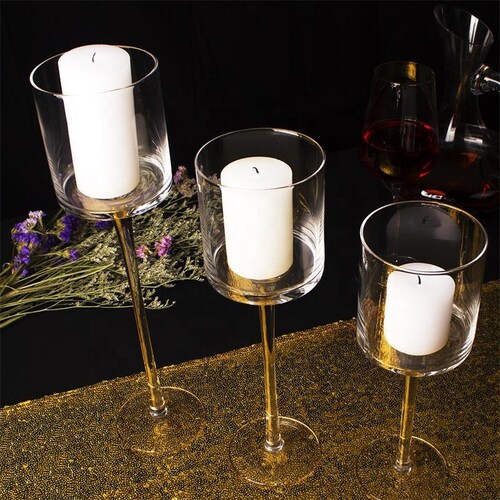 Tall Glass Candle Holder Set of 3 Etsy UK