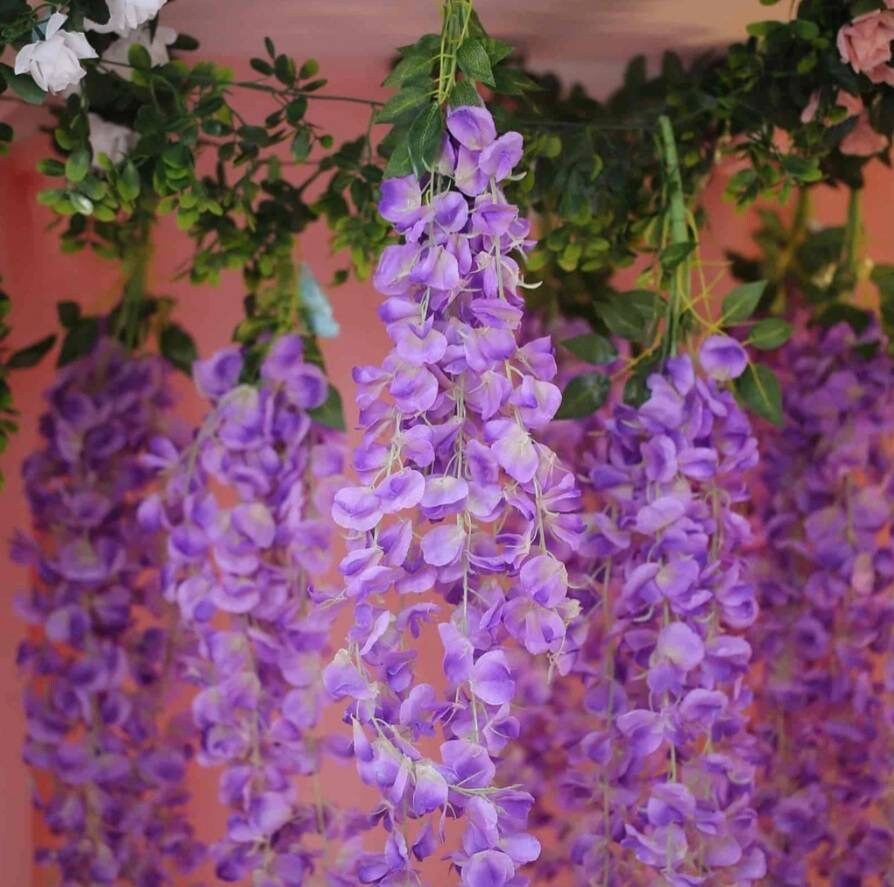 Artificial Silk Wisteria Vine and Foliage Hanging Garland Etsy UK