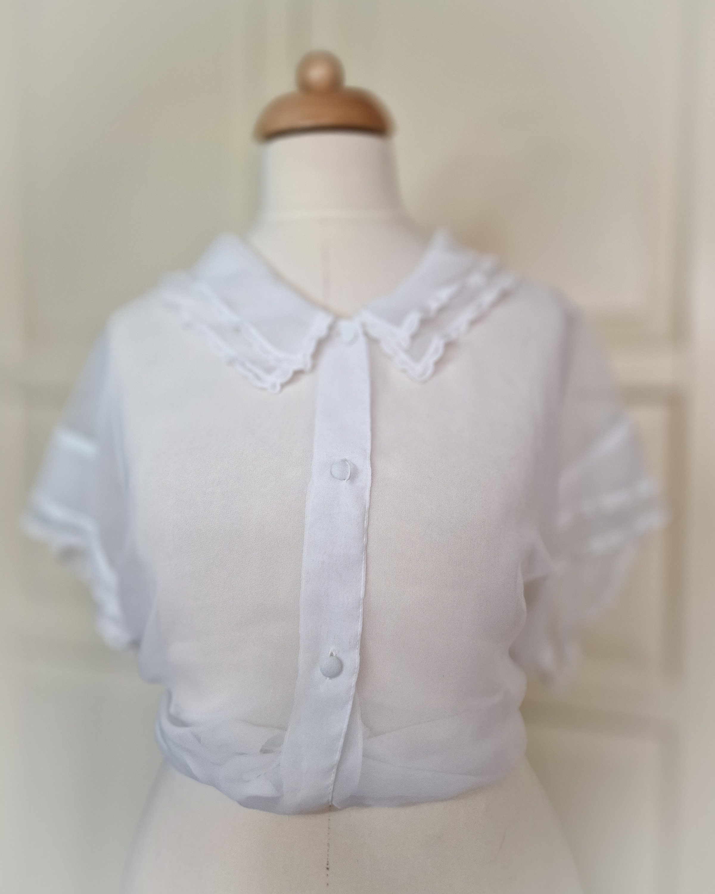 Chemisier Vintage Années 60 En Dentelle Et Crêpe écru - Taille T42