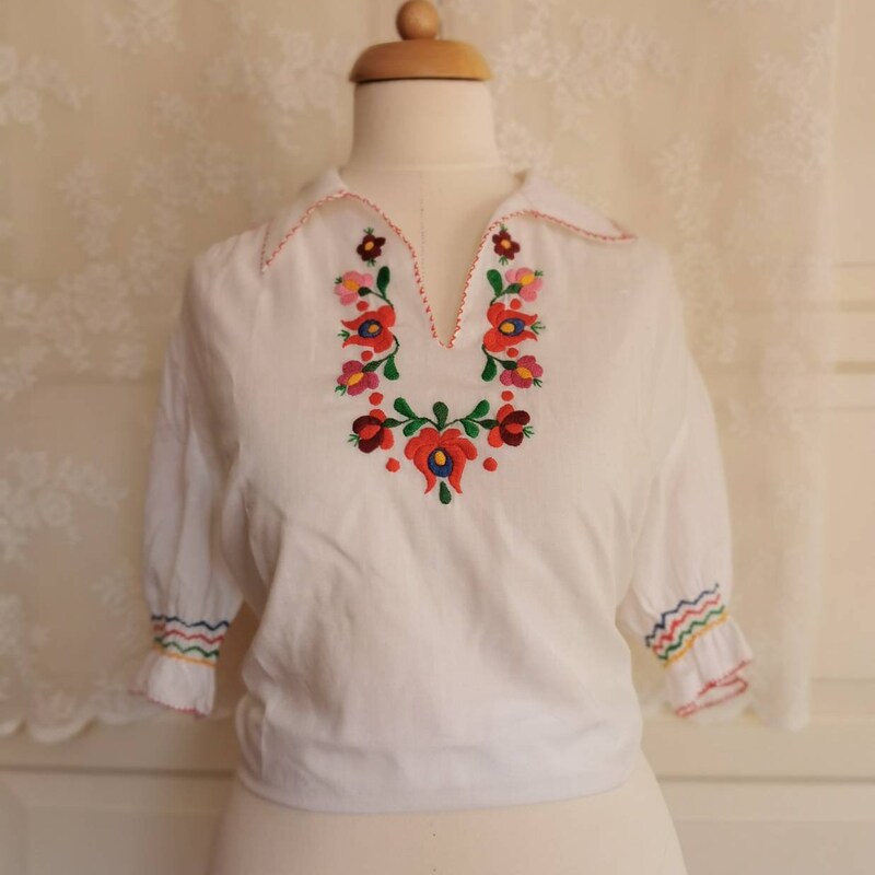 M/L | 1970s Hungarian Embroidered Blouse main image 0