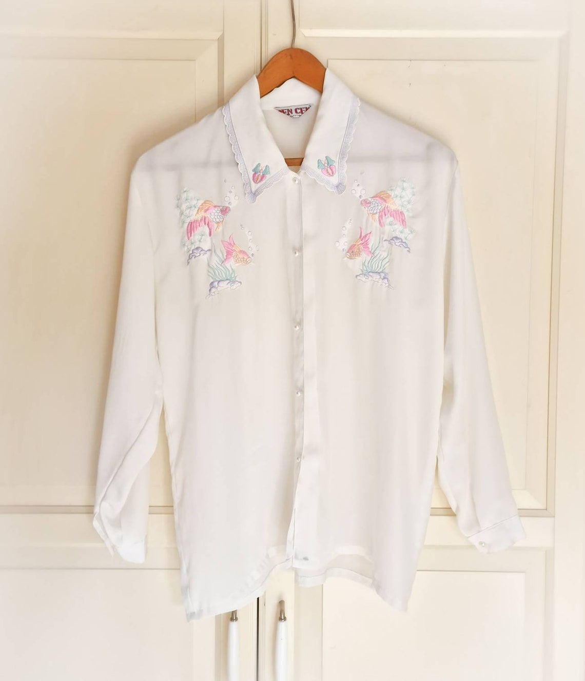 Vintage Butterfly Embroidery Silk Blouse | S/M