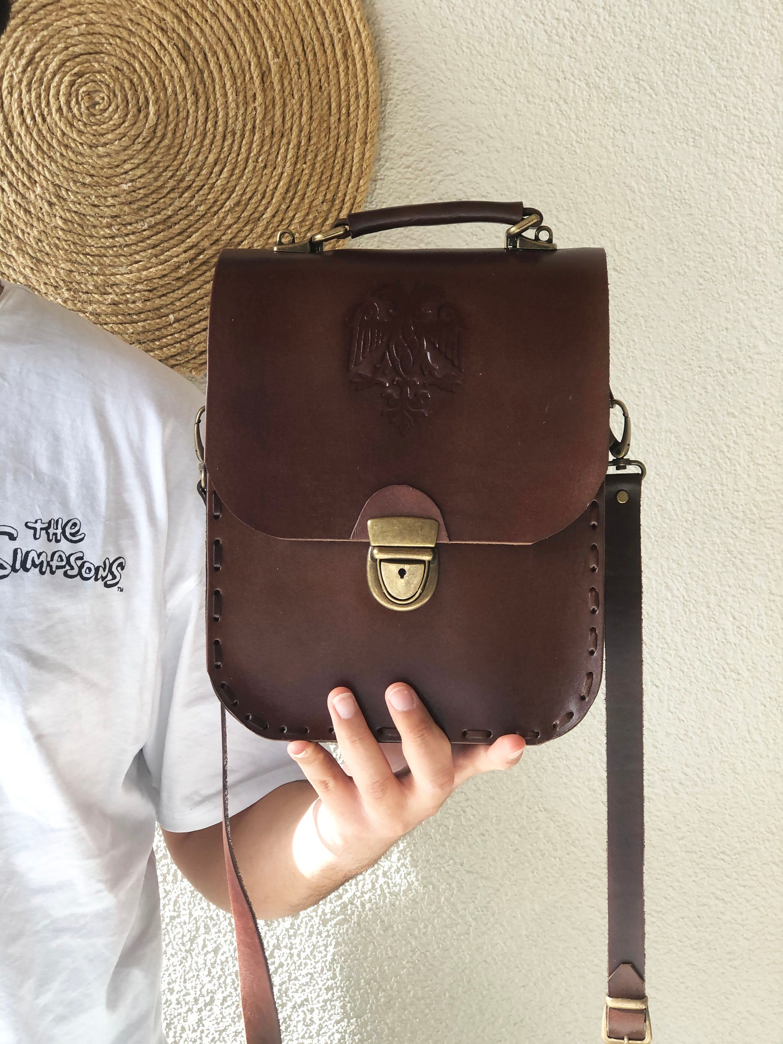 Leather ipad bag/Brown Crossbody Bag/unisex leather bag/small Etsy