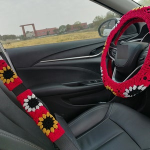 Crochet Steering Wheel Cover,Sunflower Steering Wheel Cover,Colorful Steering wheel cover, Steering Wheel Cover for Women,Car Accessories