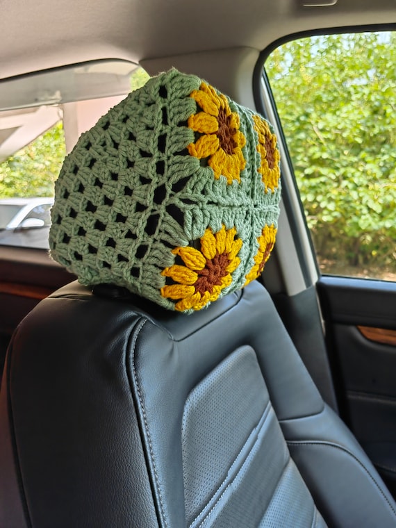 Housse dappui-tête de voiture au crochet, housse dappui-tête de siège,  housses dappui-tête de tournesol, housses dappui-tête de fleur, housse  dappui-tête mignonne pour femmes -  France